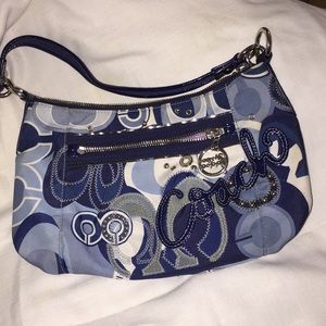 Coach Poppy denim/appliqué mini shoulder bag